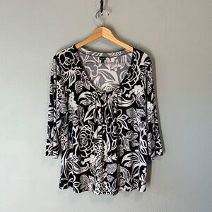 Rafaella Blouse, size 1X black with white print
